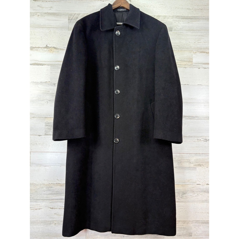 Lauren Ralph Lauren Overcoat Mens 44L Black Cashmere Wool Blend Italian Fabric